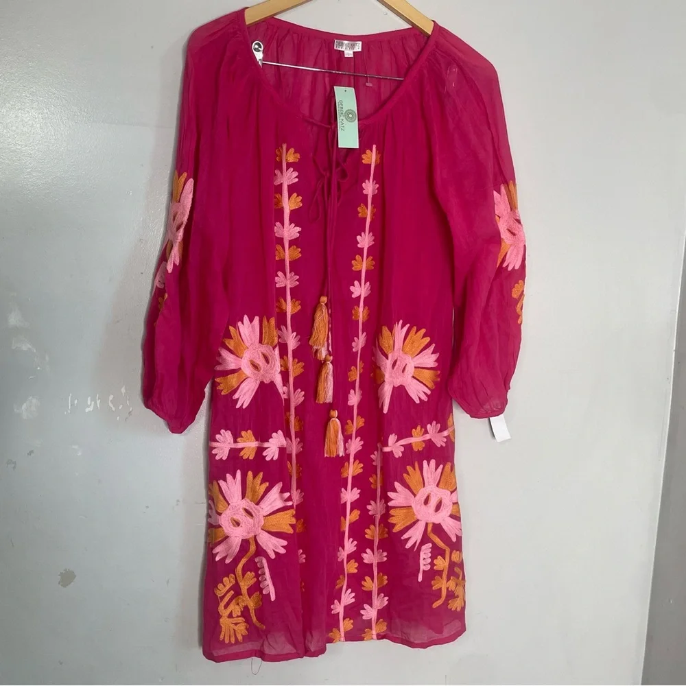 Debbie Katz South Beach‎ Women’s Peasant Tunic Pink Embroidered Size Large